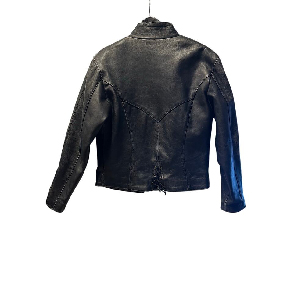 Mega Force Thinsulate heavy distressed leather motorcycle jacket Sz Med Vintage - Picture 4 of 11